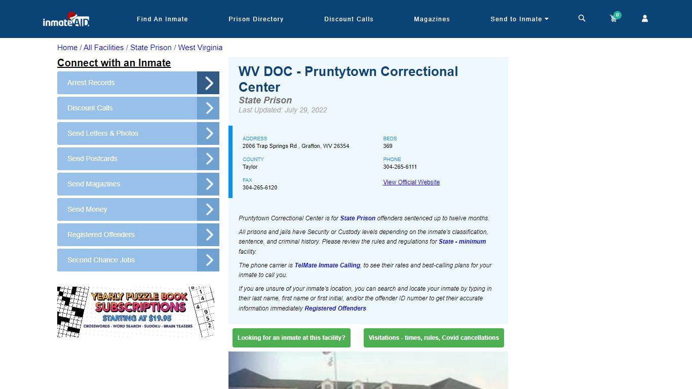 WV DOC - Pruntytown Correctional Center & Inmate Search | Visitation ...