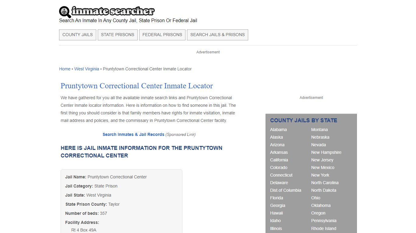 Pruntytown Correctional Center Inmate Locator - Inmate Searcher