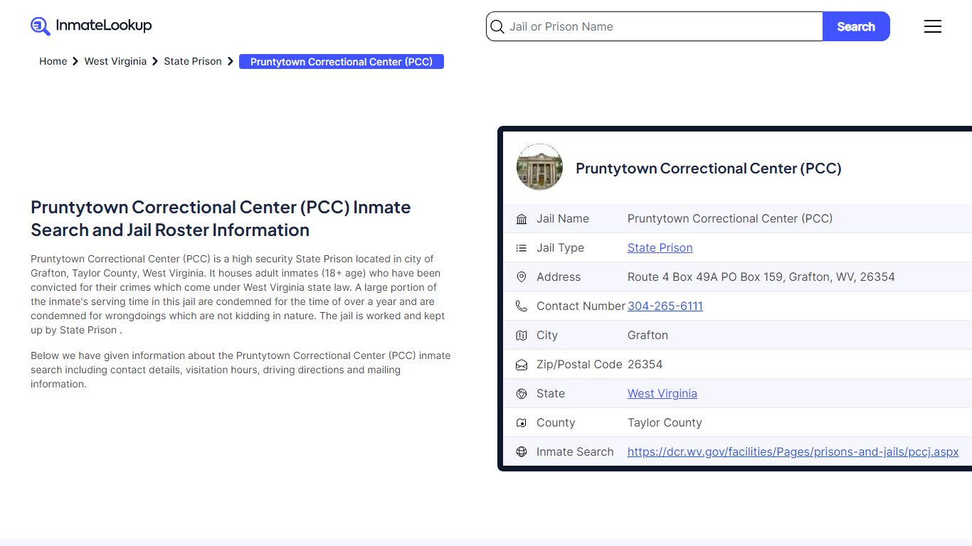 Pruntytown Correctional Center (PCC) Inmate Search, Jail Roster ...