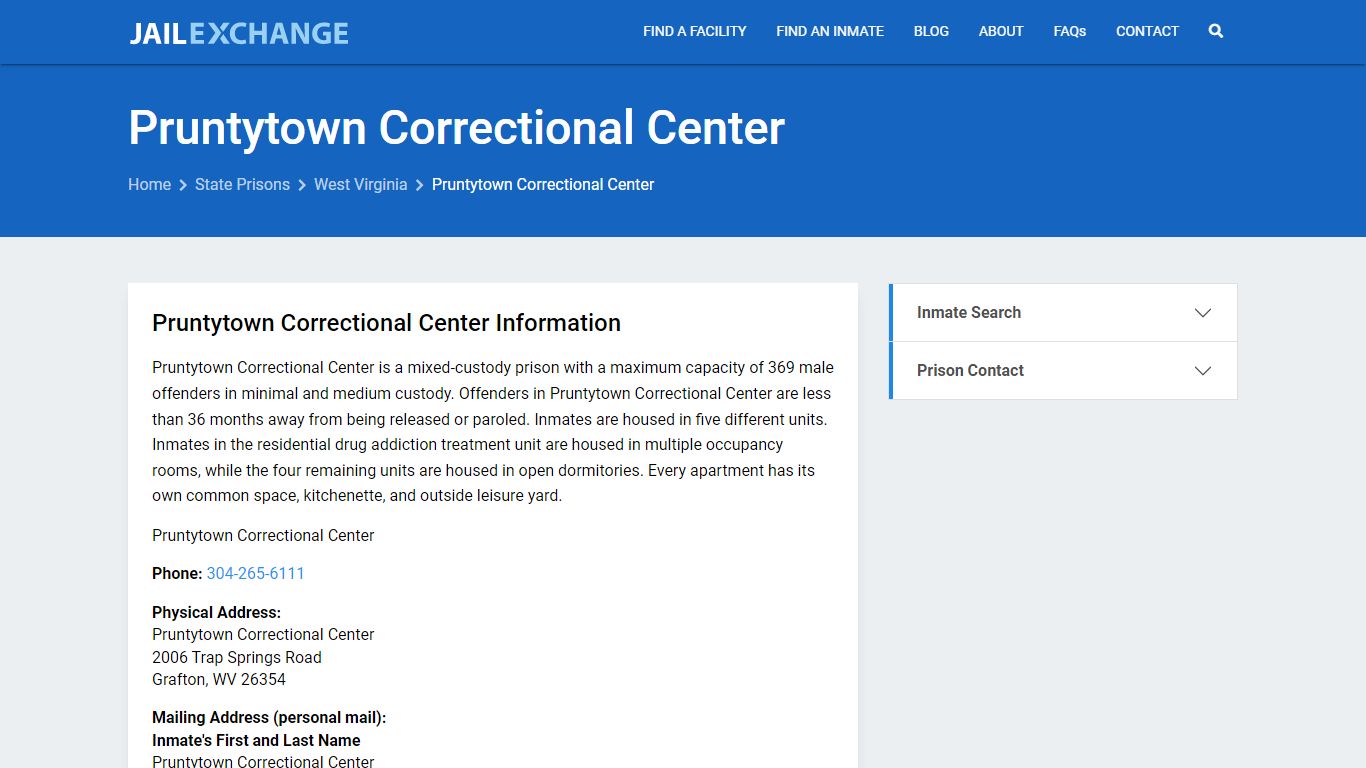 Pruntytown Correctional Center Inmate Search, WV - Jail Exchange